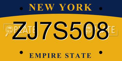 ZJ7S508 New York License Plate