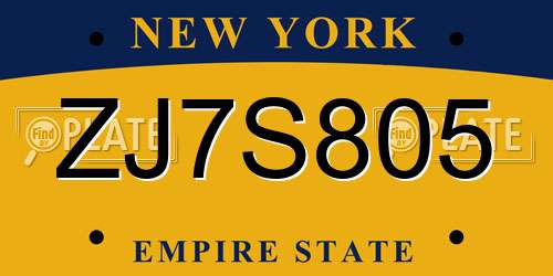 ZJ7S805 New York License Plate