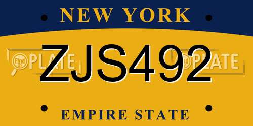 ZJS492 New York License Plate