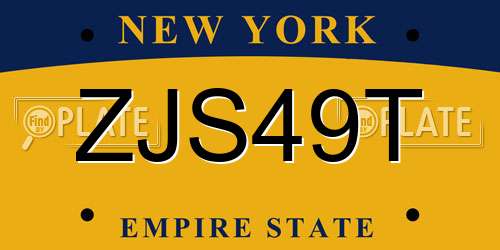 ZJS49T New York License Plate