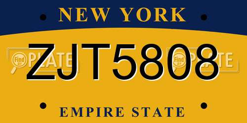 ZJT5808 New York License Plate