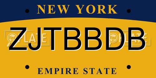 ZJTBBDB New York License Plate