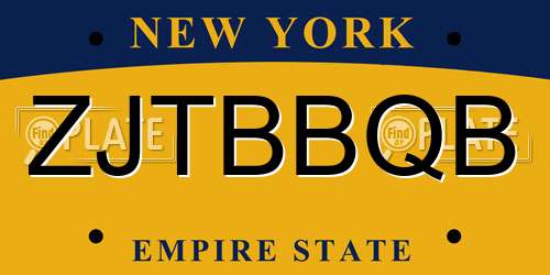 ZJTBBQB New York License Plate