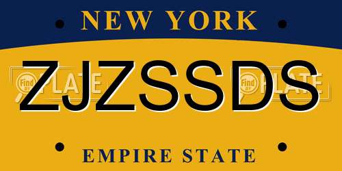 ZJZSSDS New York License Plate
