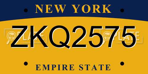ZKQ2575 New York License Plate