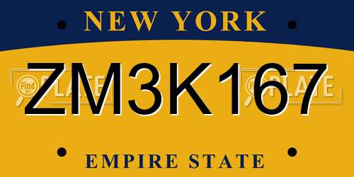 ZM3K167 New York License Plate