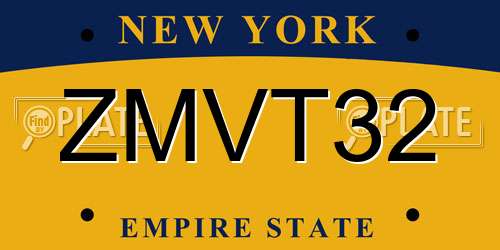 ZMVT32 New York License Plate