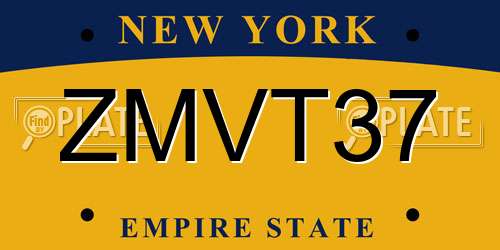 ZMVT37 New York License Plate