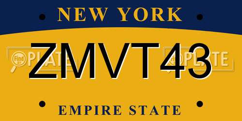 ZMVT43 New York License Plate