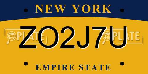 ZO2J7U New York License Plate
