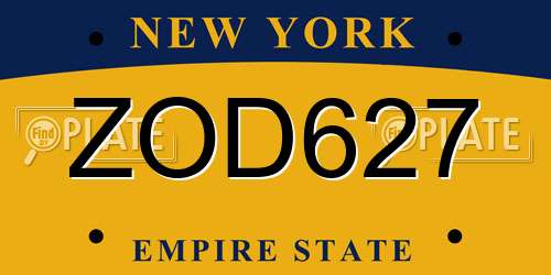 ZOD627 New York License Plate