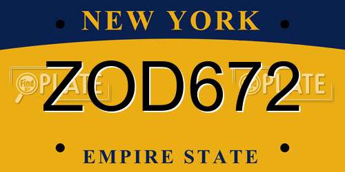 ZOD672 New York License Plate