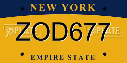 ZOD677 New York License Plate