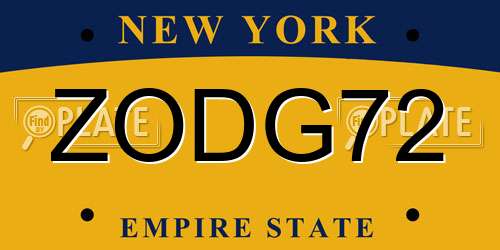 ZODG72 New York License Plate