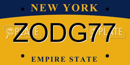 ZODG77 New York License Plate