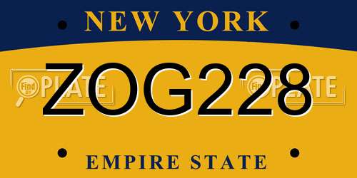 ZOG228 New York License Plate