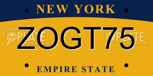 ZOGT75 New York License Plate