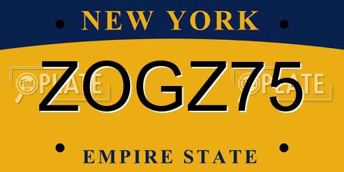 ZOGZ75 New York License Plate