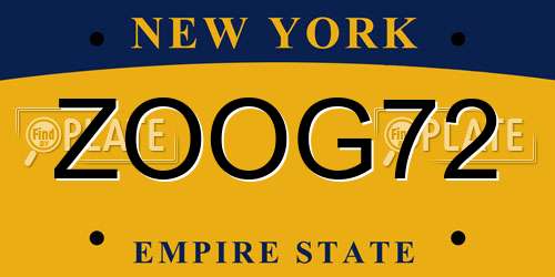 ZOOG72 New York License Plate