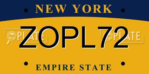 ZOPL72 New York License Plate