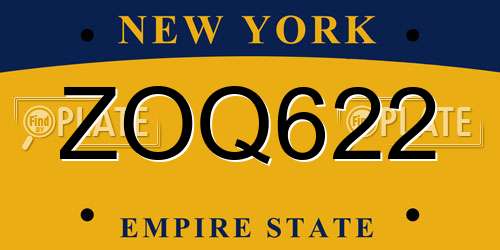 ZOQ622 New York License Plate