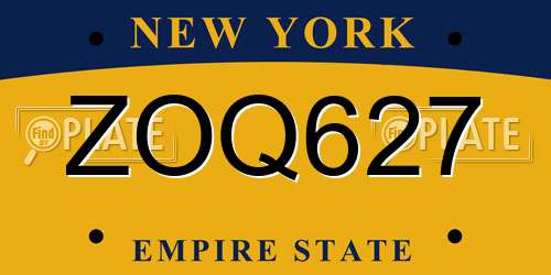 ZOQ627 New York License Plate