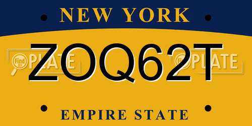 ZOQ62T New York License Plate
