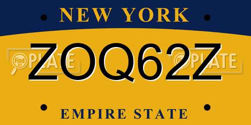 ZOQ62Z New York License Plate