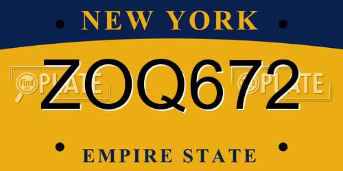 ZOQ672 New York License Plate