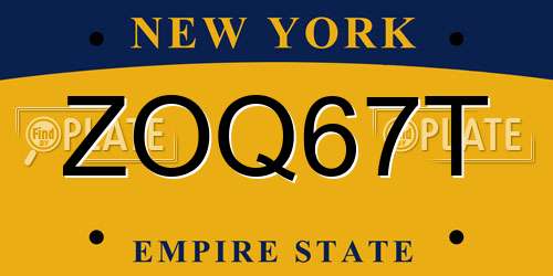 ZOQ67T New York License Plate