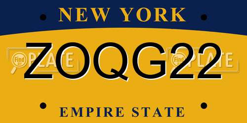 ZOQG22 New York License Plate