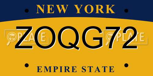 ZOQG72 New York License Plate
