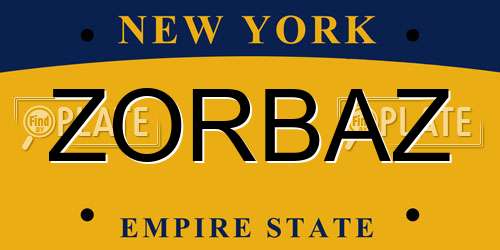 ZORBAZ New York License Plate
