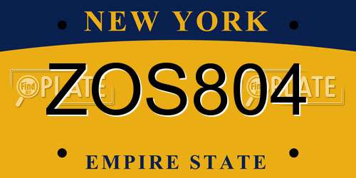 ZOS804 New York License Plate