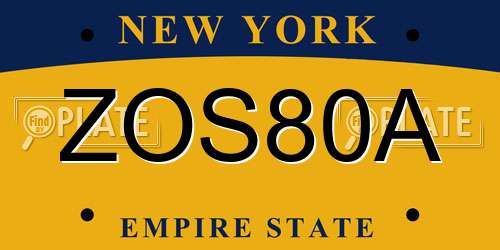 ZOS80A New York License Plate