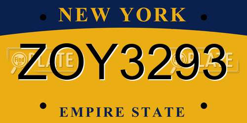 ZOY3293 New York License Plate