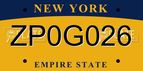 ZP0G026 New York License Plate