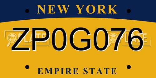 ZP0G076 New York License Plate