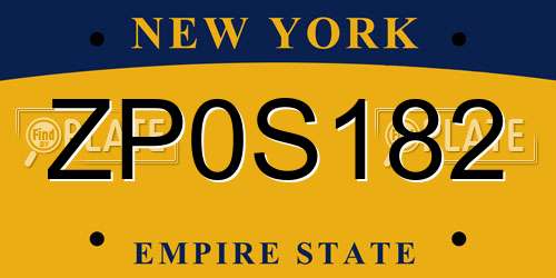 ZP0S182 New York License Plate