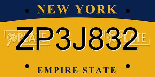 ZP3J832 New York License Plate