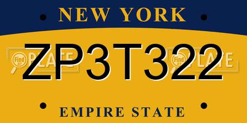ZP3T322 New York License Plate