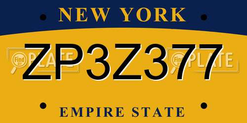ZP3Z377 New York License Plate