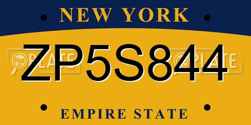 ZP5S844 New York License Plate