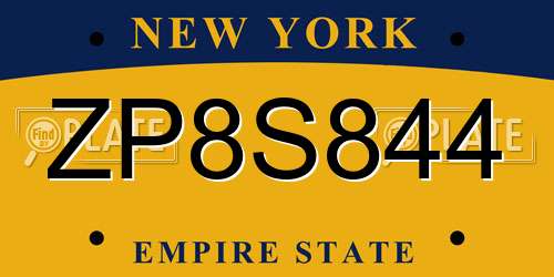 ZP8S844 New York License Plate