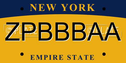 ZPBBBAA New York License Plate