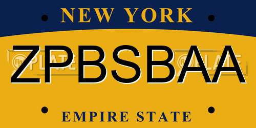 ZPBSBAA New York License Plate