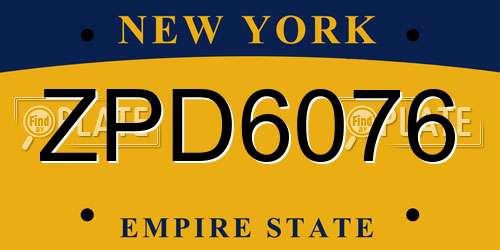 ZPD6076 New York License Plate