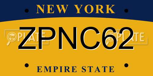 ZPNC62 New York License Plate