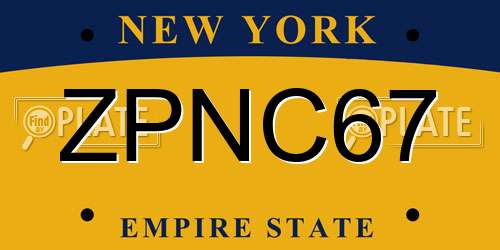 ZPNC67 New York License Plate