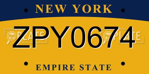 ZPY0674 New York License Plate
